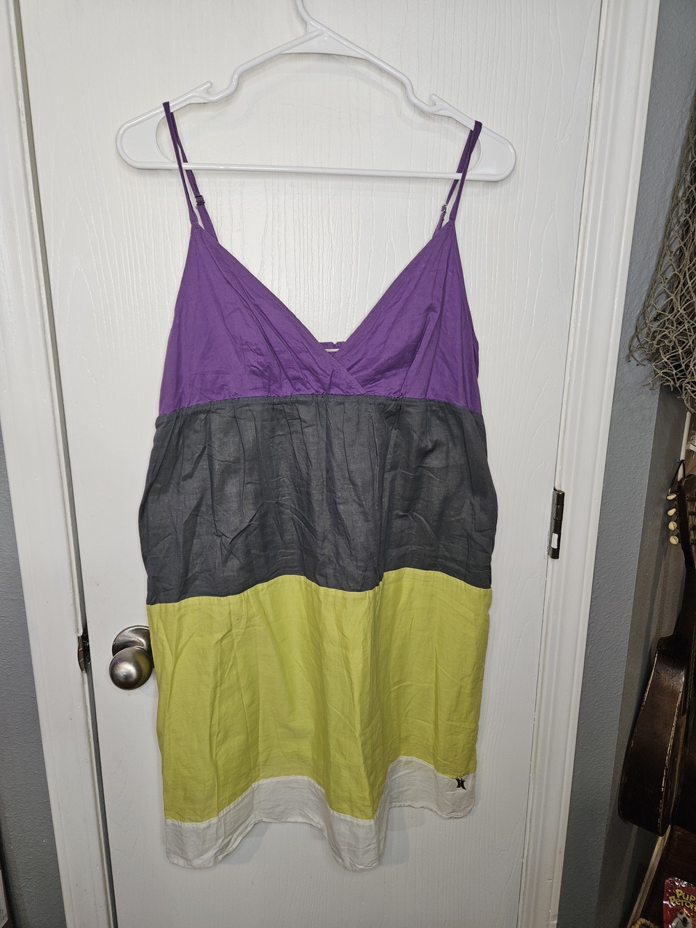 Hurley Purple, Gray, Lime & White Colorblock Spaghetti Strap Midi Dress